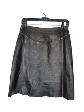 Bod & Christensen Genuine Leather A-Line Skirt with Contrast Topstitching Brown